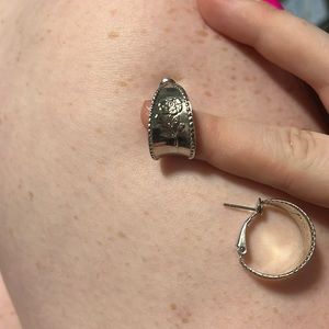 Silver rose hoop earrings